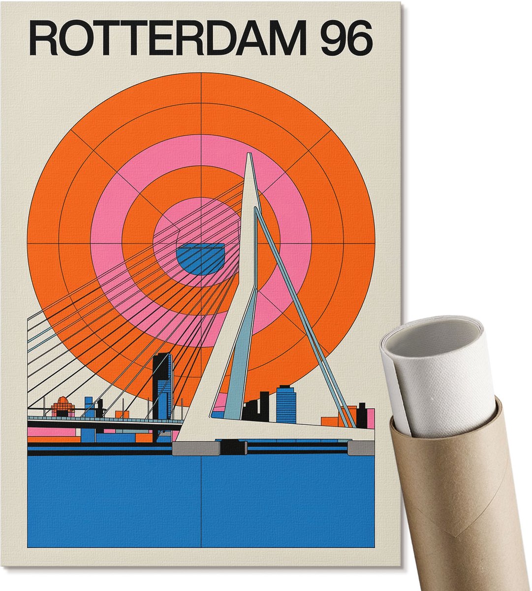 Coloray Polycanvas Wandposter - Rotterdamse Brug, Poster - A4 - Oranje Poster - Rechthoek - Wandkunstwerk - Woonkamer, Slaapkamer, Kantoor - Modern