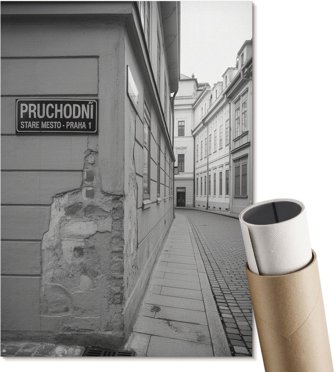 Coloray Polycanvas Poster - Zwart-Witte Straat, Fotografie - A4 - Zwart-wit Wanddecoratie - Rechthoek - Wandkunst - Woonkamer, Slaapkamer, Kantoor - Klassiek