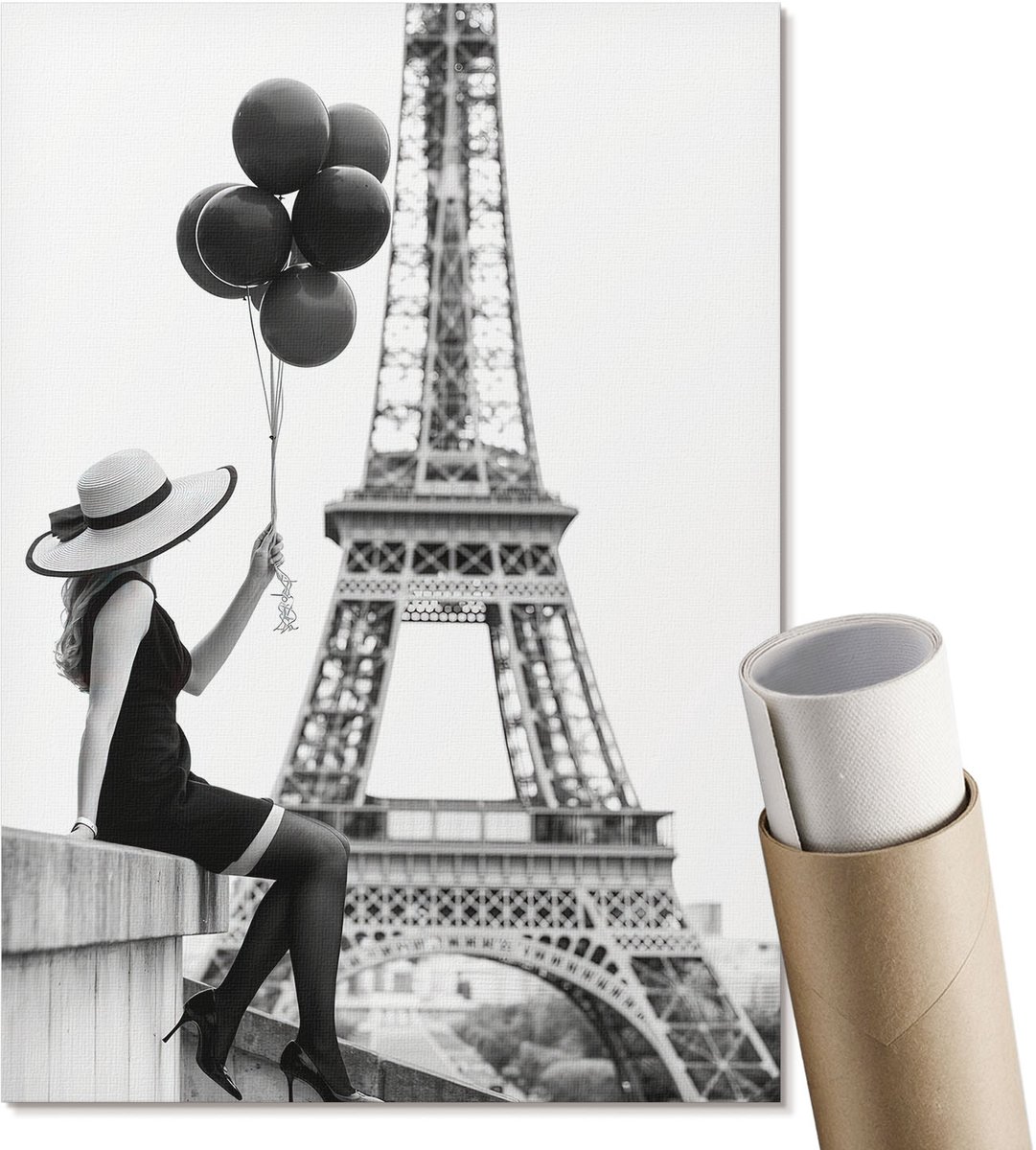 Coloray Polycanvas Wandposter - Parijse Chic, Fotografie - A4 - Zwart-wit Kunst - Rechthoek - Interieurdecoratie - Woonkamer, Slaapkamer, Kantoor - Glamour