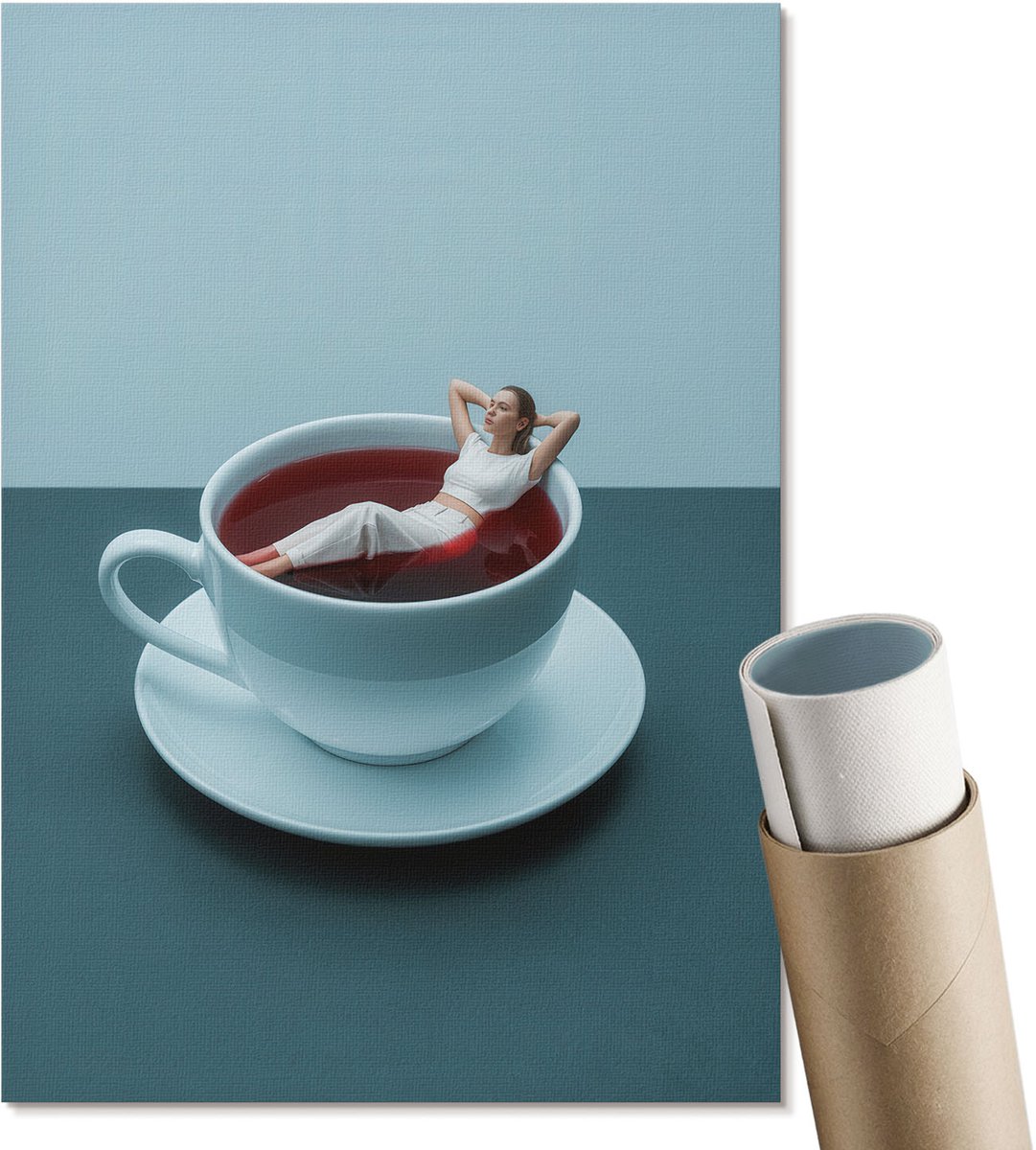 Coloray Polycanvas Poster - Koffiebad, Fotografie - A4 - Blauw Illustratie - Rechthoek - Decoratieve poster - Woonkamer, Slaapkamer, Kantoor - Expressief