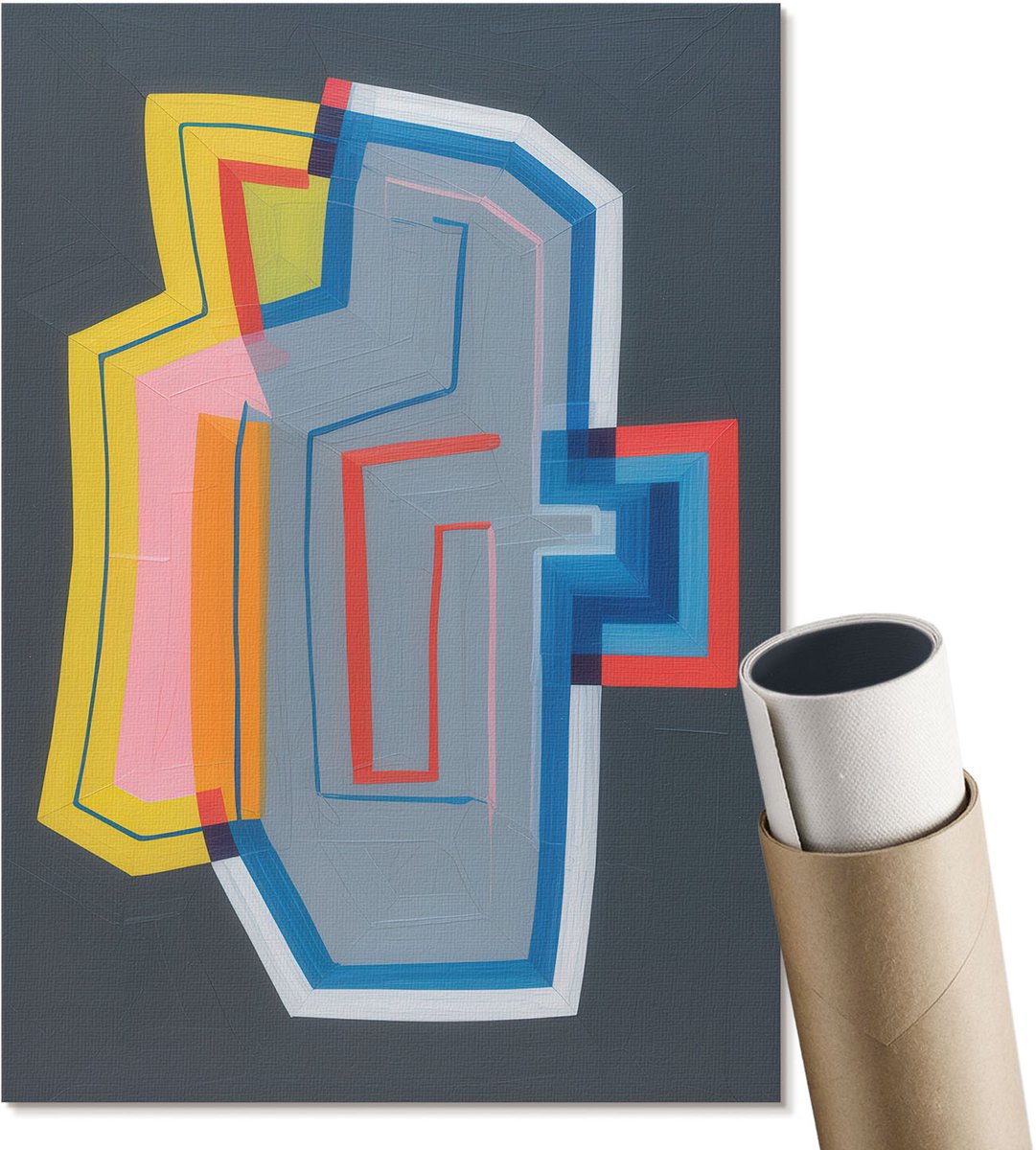 Coloray Polycanvas Poster - Kleurrijke Vormen, Schilderen - A4 - Grijs Design - Rechthoek - Muurdecoratie - Woonkamer, Slaapkamer, Kantoor - Modern