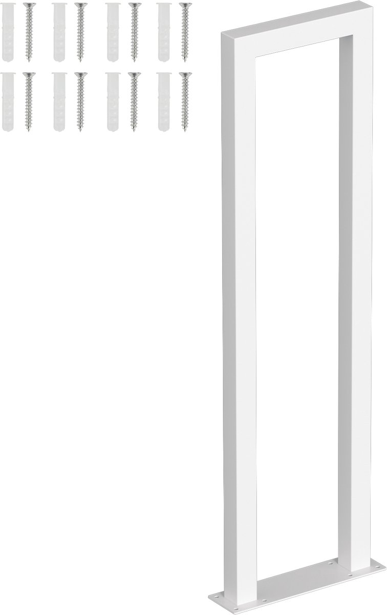 U-vormige trapleuning 85 cm wit – ijzeren leuning met vierkante buis, trede-montage, binnen en buiten, incl. afdekkappen