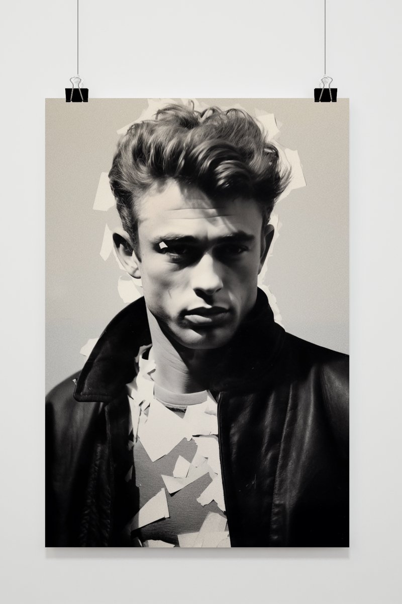 James Dean Poster - Zwart Wit - Torn Paper Effect - Amerikaanse Acteur - Film - posters - formaat 70x100cm - Wanddecoratie - L1257WV