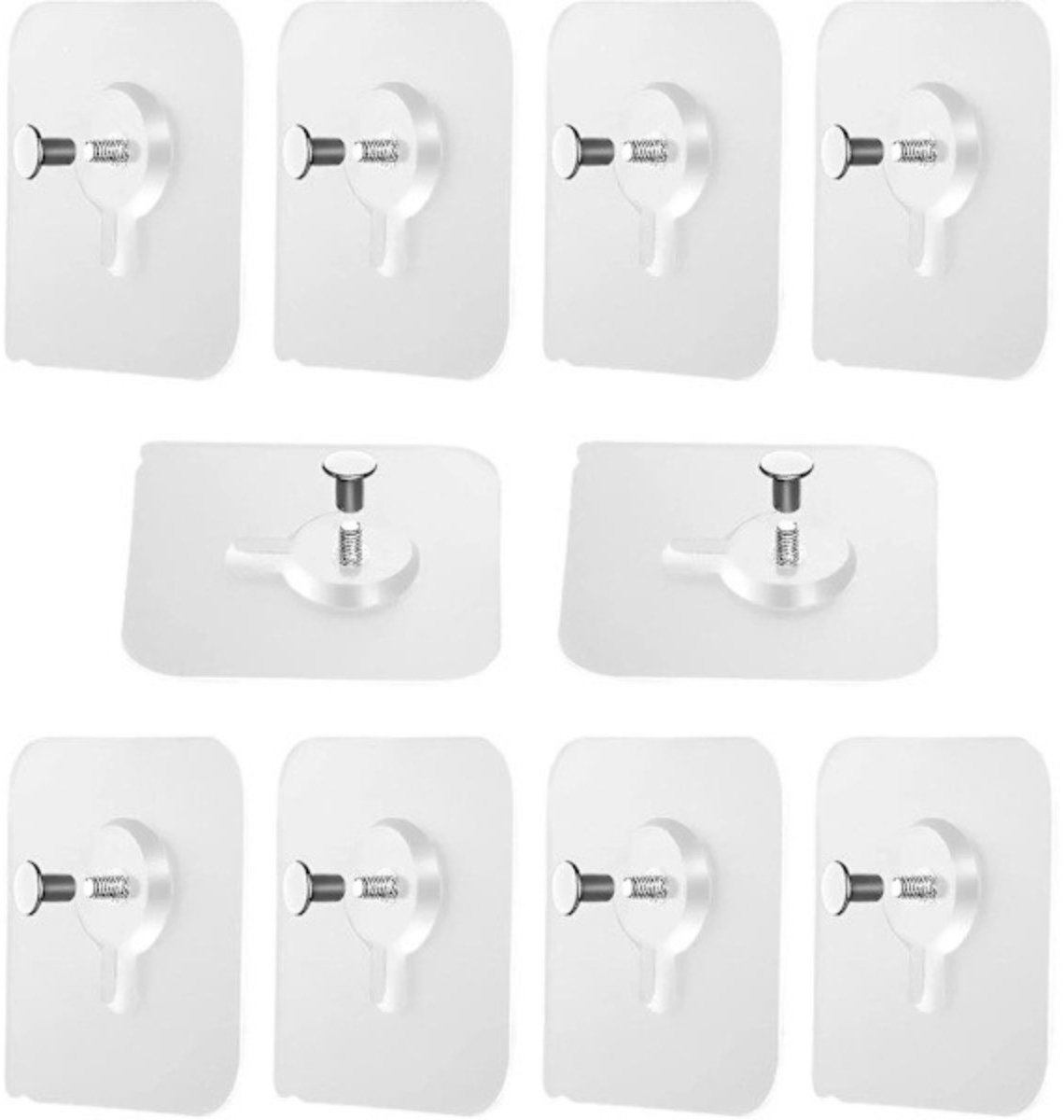 Zelfklevende Fotolijst Haken (10 stuks) – Transparante PVC en Acryl Kussentjes, Boorvrije Wandhangers met Roestvrijstalen Pen