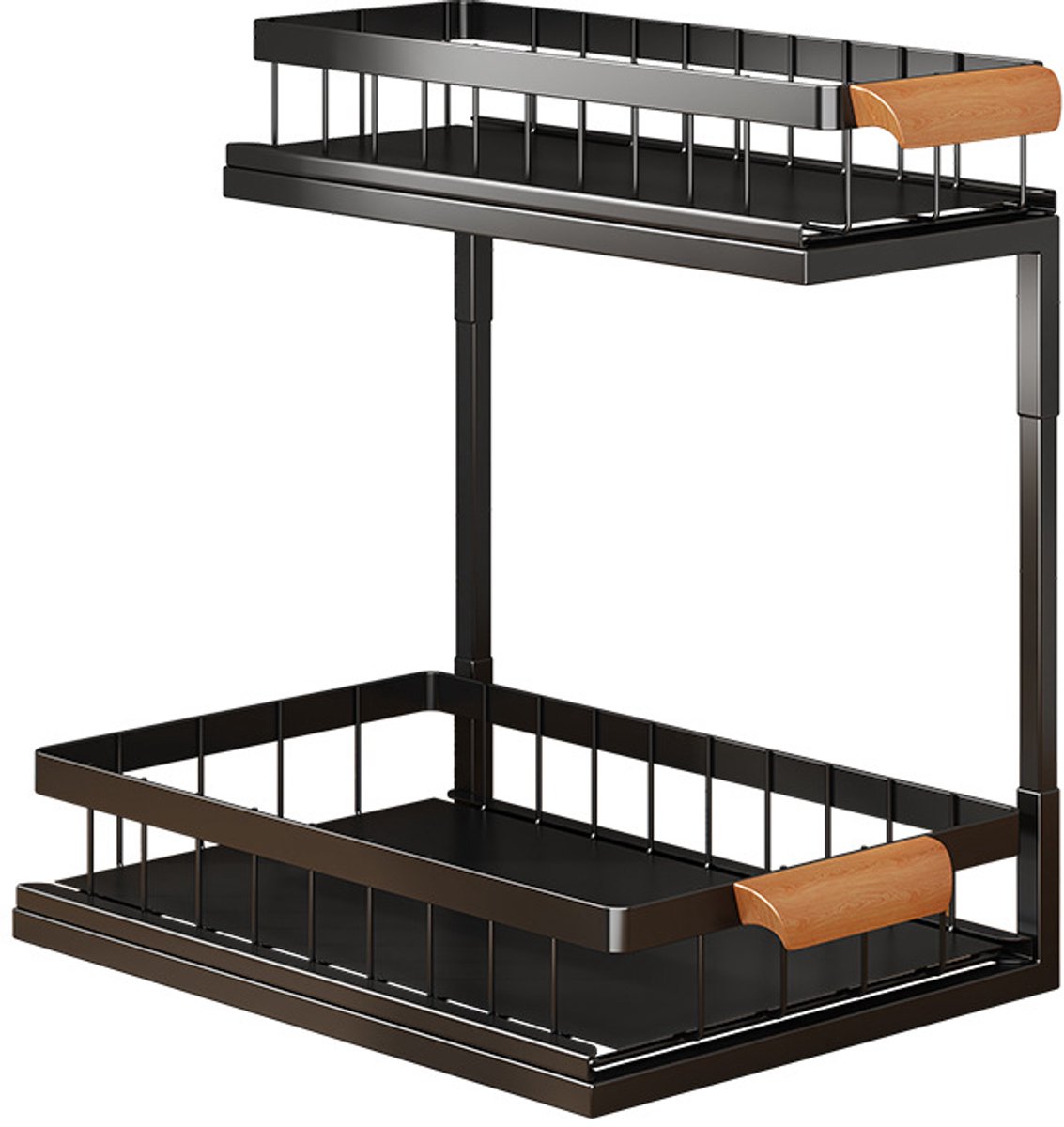 REDOM Keukenrekje 37 cm – Keukenorganizer met 2 uittrekbare lagen – L-vormig keuken opbergrek voor onder de gootsteen – Koolstofstaal