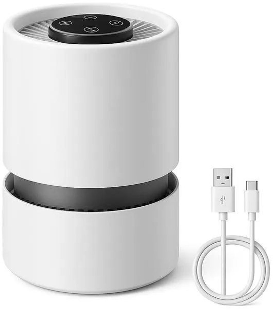 Luchtreiniger Geschikt voor de slaapkamer, filtert effectief allergenen en geuren, werkt stil, is energiezuinig (5 watt) en heeft 3 ventilatorsnelheden.