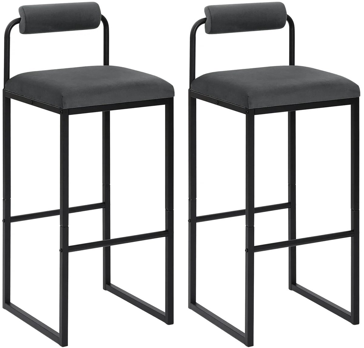 Klarven® Barkrukken Set van 2 Donkergrijs - Barkrukken Set van 4 - Velvet Zitkussen met Rugsteun en Voetsteun - Ergonomisch, Stevig Metalen Frame, Draagkracht 120 kg - Bar Stools - B39xD38,5xH95,5cm