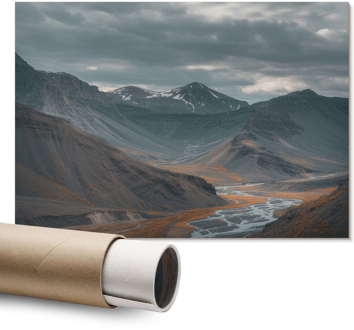 Coloray Polycanvas Wandposter – Berglandschap, Grijs – A1 – Blauw Kunstwerk – Rechthoek – Decoratieve Wandposter – Slaapkamer – Modern