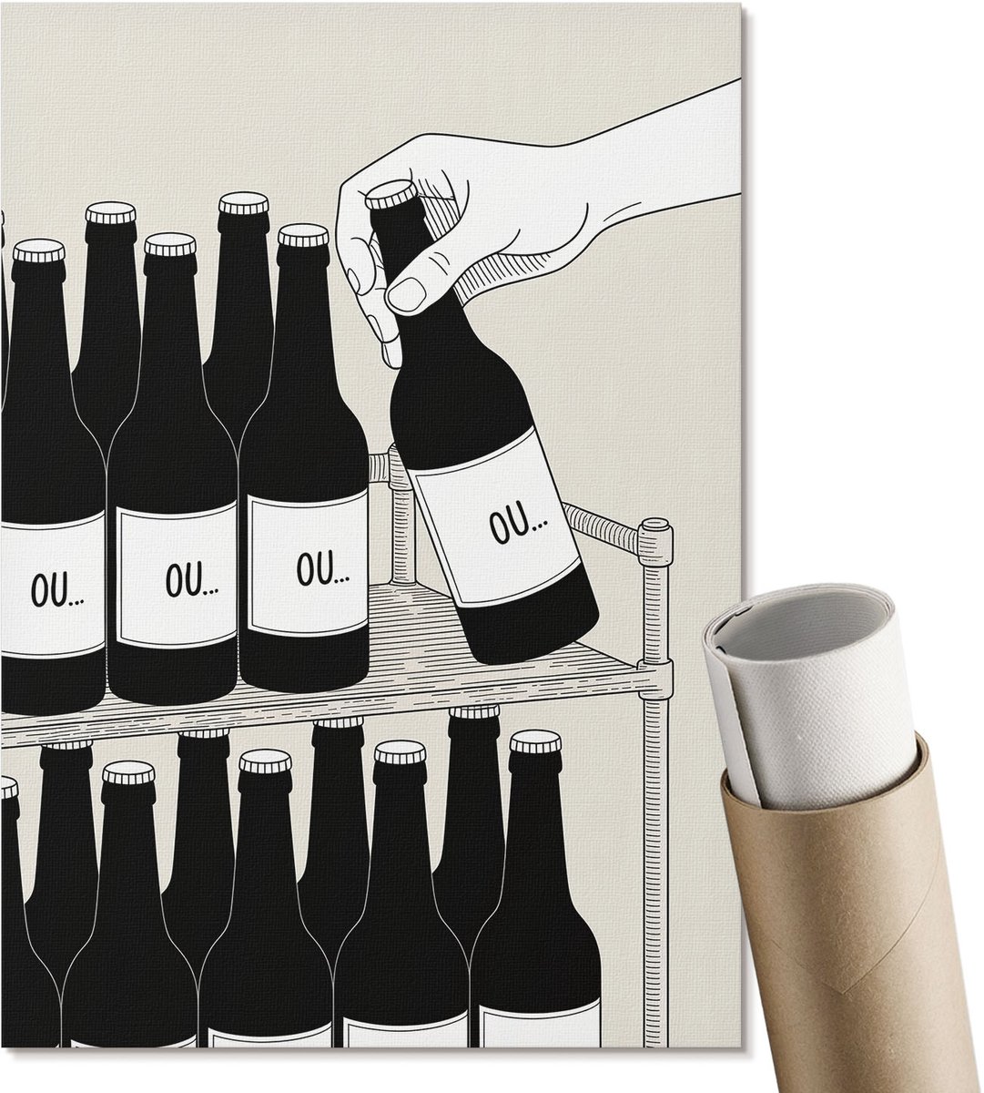 Coloray Polycanvas Poster - Flessen Drank, Illustratie - A4 - Zwart-wit Illustratie - Rechthoek - Wandkunst - Woonkamer, Slaapkamer, Kantoor - Minimalist
