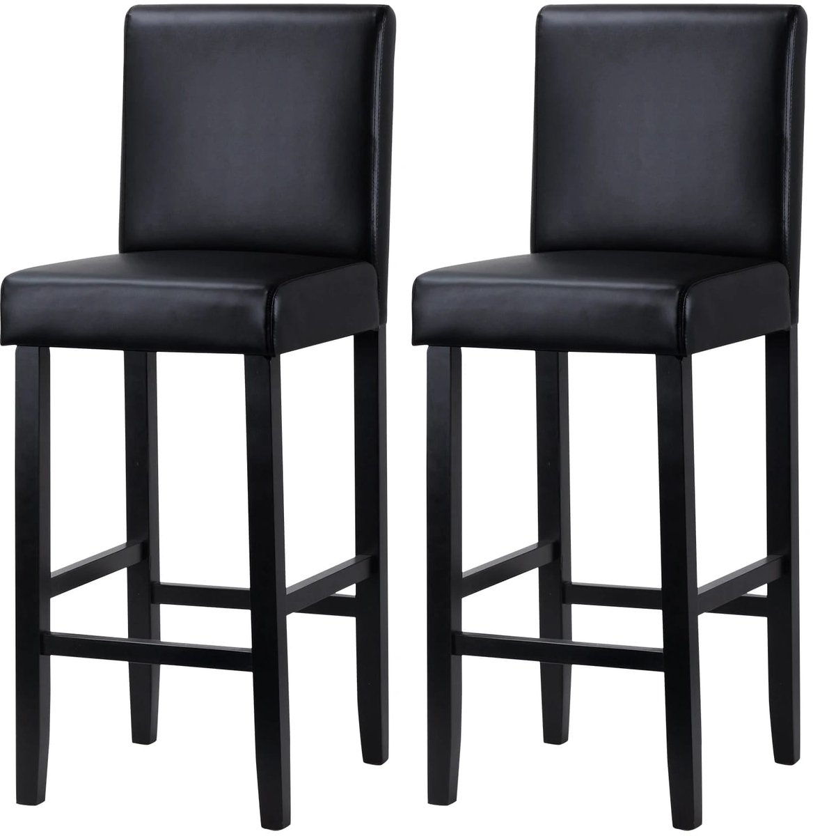 Klarven Barkrukken Zwart - Barkrukken Set van 2 - Barkrukken Hout - Bar Stool - Kunstleer, Stevige Houten Poten - Zithoogte ca. 75cm b41xd43cm