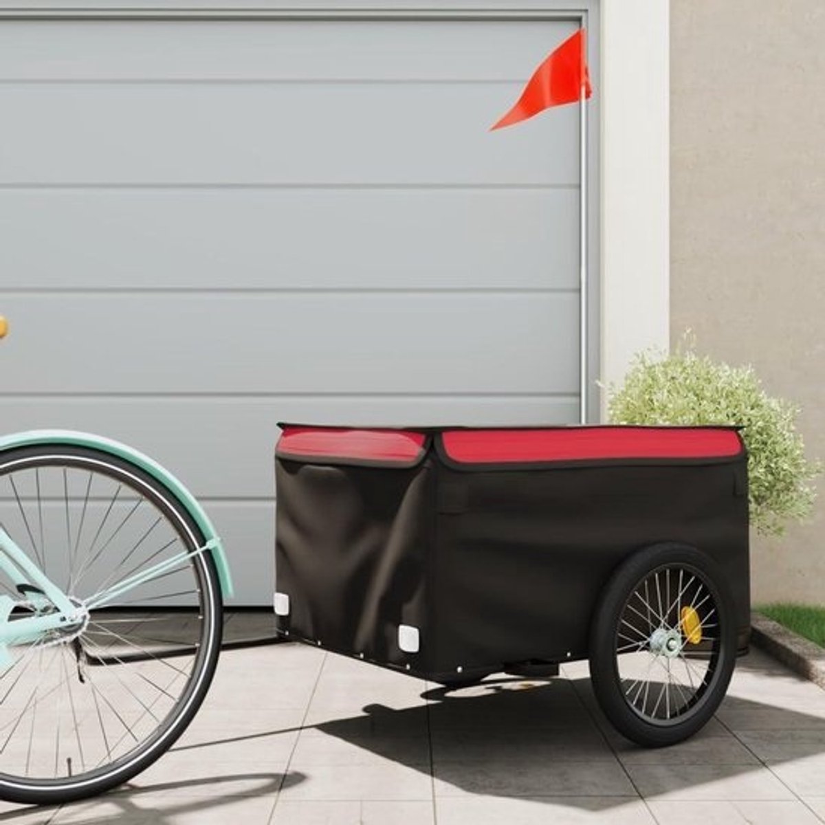 Fietskar - Fietsaanhanger Bakfiets - Vervoer Zware Goederen - Robuust IJzeren Frame - 85 x 59 cm - Rood