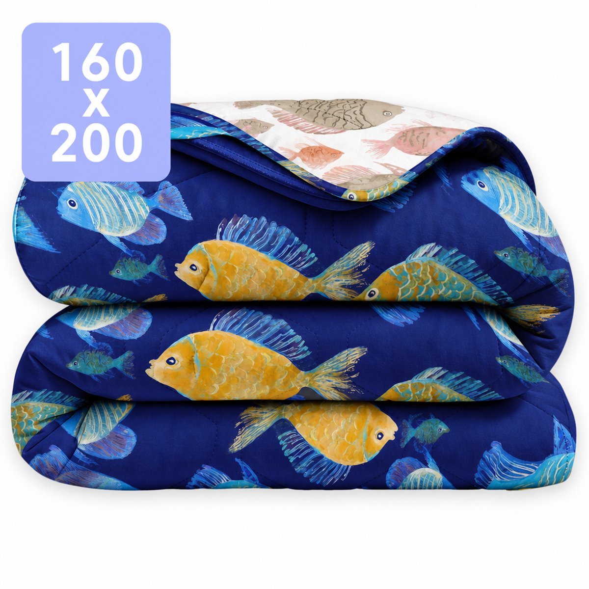 HappyBed Dekbed zonder overtrek 160x200 - Wasbaar Dekbed - Bedrukt dekbed zonder hoes - Hoesloos Dekbed - Twijfelaar dekbed - Fish