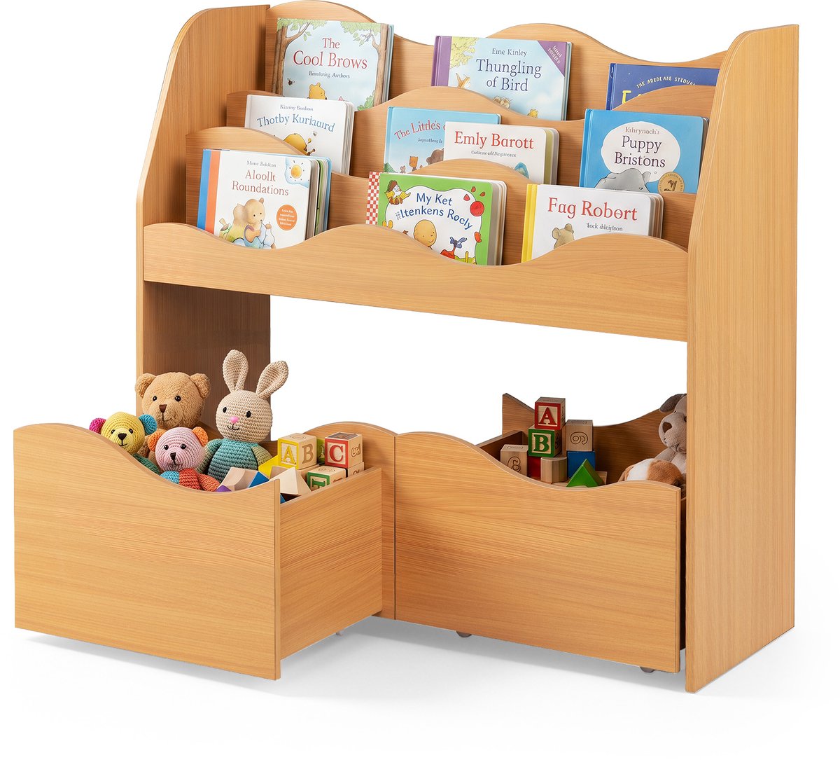 COSTWAY Kinderrek met 2 dozen op wielen (Natuur)