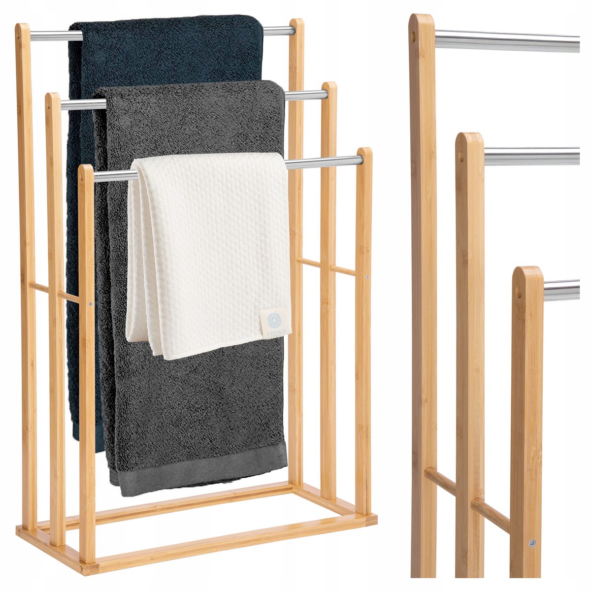 Bamboe Handdoekrek 3-armig - Vrijstaand Houten Badkamer Accessoire