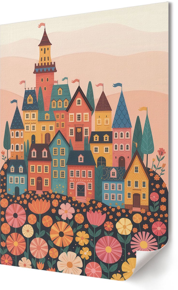 Coloray Canvas Poster Polycanvas - Kleurrijke Huizen, Illustratie - 420 x 594 - Oranje Poster - Rechthoek - Wandkunst - Woonkamer, Slaapkamer, Kantoor - Kinder