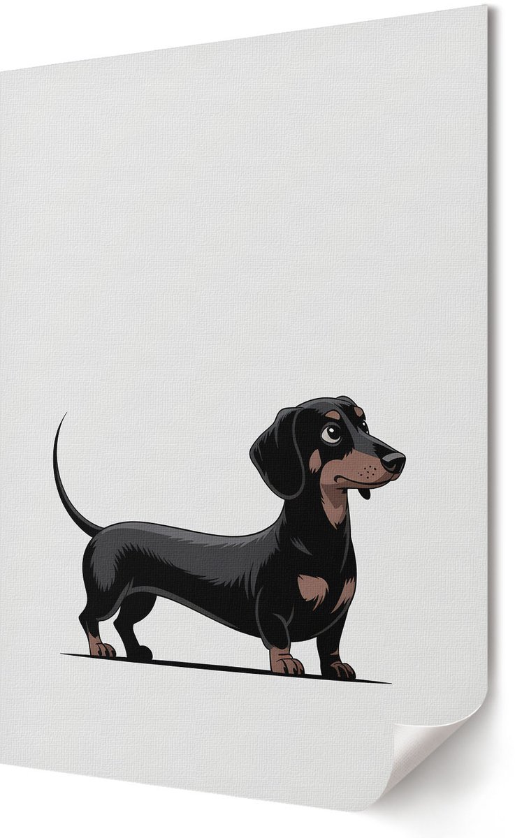 Coloray Polycanvas Wandposter - Tekening Van Een Teckel, Illustratie - 420 x 594 - Zwart Poster - Rechthoek - Canvasposter - Woonkamer, Slaapkamer, Kantoor - Kinder