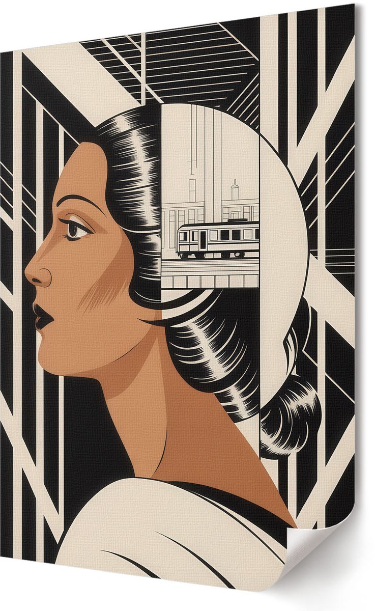 Coloray Polycanvas Poster - Vrouwelijk Modernisme, Illustratie - 420 x 594 - Zwart Kunst - Rechthoek - Wandkunst - Woonkamer, Slaapkamer, Kantoor - Art deco