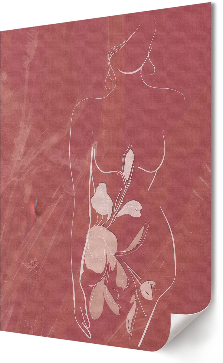 Coloray Polycanvas Wandposter - Vrouwelijk Silhouet, Illustratie - 420 x 594 - Bordeaux Patroon - Rechthoek - Muurkunst - Woonkamer, Slaapkamer, Kantoor - Expressief