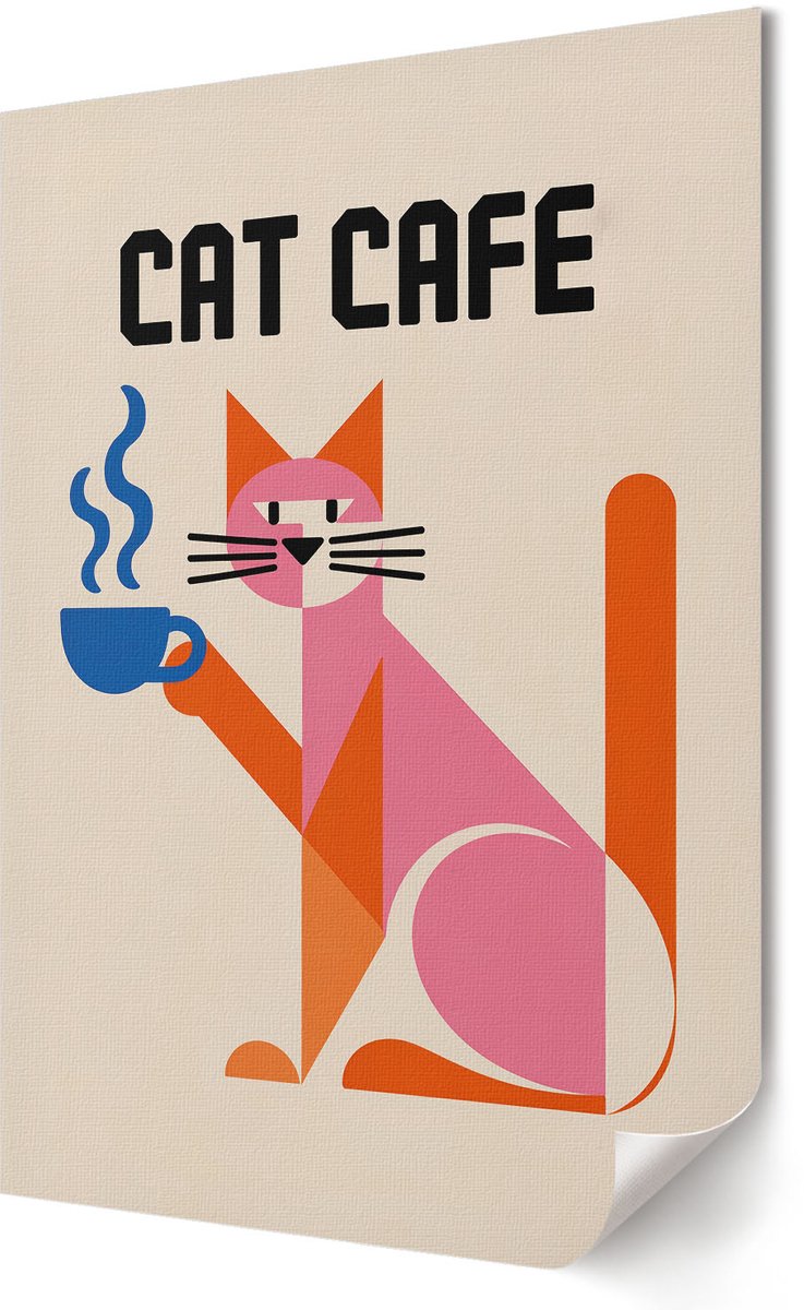 Coloray Canvas Poster Polycanvas - Kattenkoffie, Illustratie - 420 x 594 - Oranje Decoratie - Rechthoek - Wandkunst - Woonkamer, Slaapkamer, Kantoor - Popcultuur