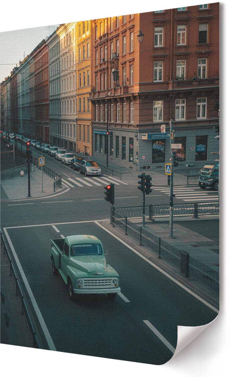 Coloray Polycanvas Wandposter - Retro Stadsstraat, Fotografie - 594 x 840 - Grijs Design - Rechthoek - Canvasposter - Woonkamer - Vintage