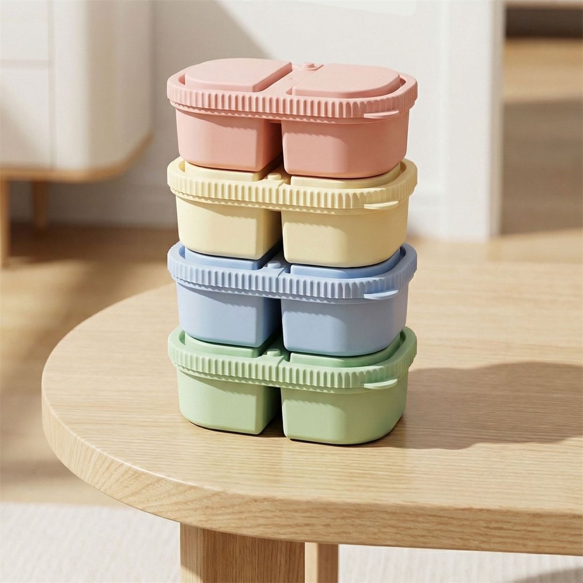 carmdering - Siliconen Snackbakjes - Vershoudbakjes - 4 Stuks - 200 ml - Herbruikbaar - 2 Vakken - Met Deksel - Magnetron, Vriezer & Vaatwasser
