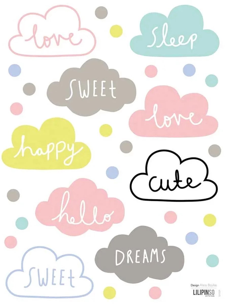 Lilipinso muursticker wolken met tekst