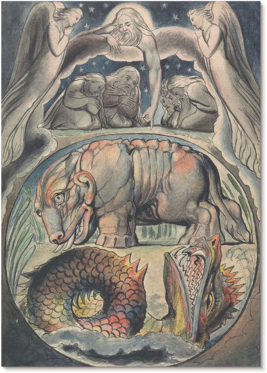 Tulup Polycanvas Poster - Behemoth En Leviathan, Schilderen - A4 - Grijs Design - Rechthoek - Decoratieve poster - Woonkamer, Slaapkamer, Kantoor - Expressief