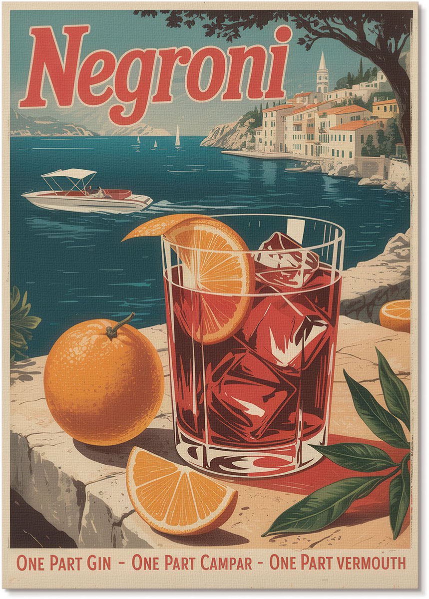 Tulup Polycanvas Poster - Negroni-Poster, Schilderen - A4 - Blauw Wanddecoratie - Rechthoek - Muurdecoratie - Woonkamer, Slaapkamer, Kantoor - Retro