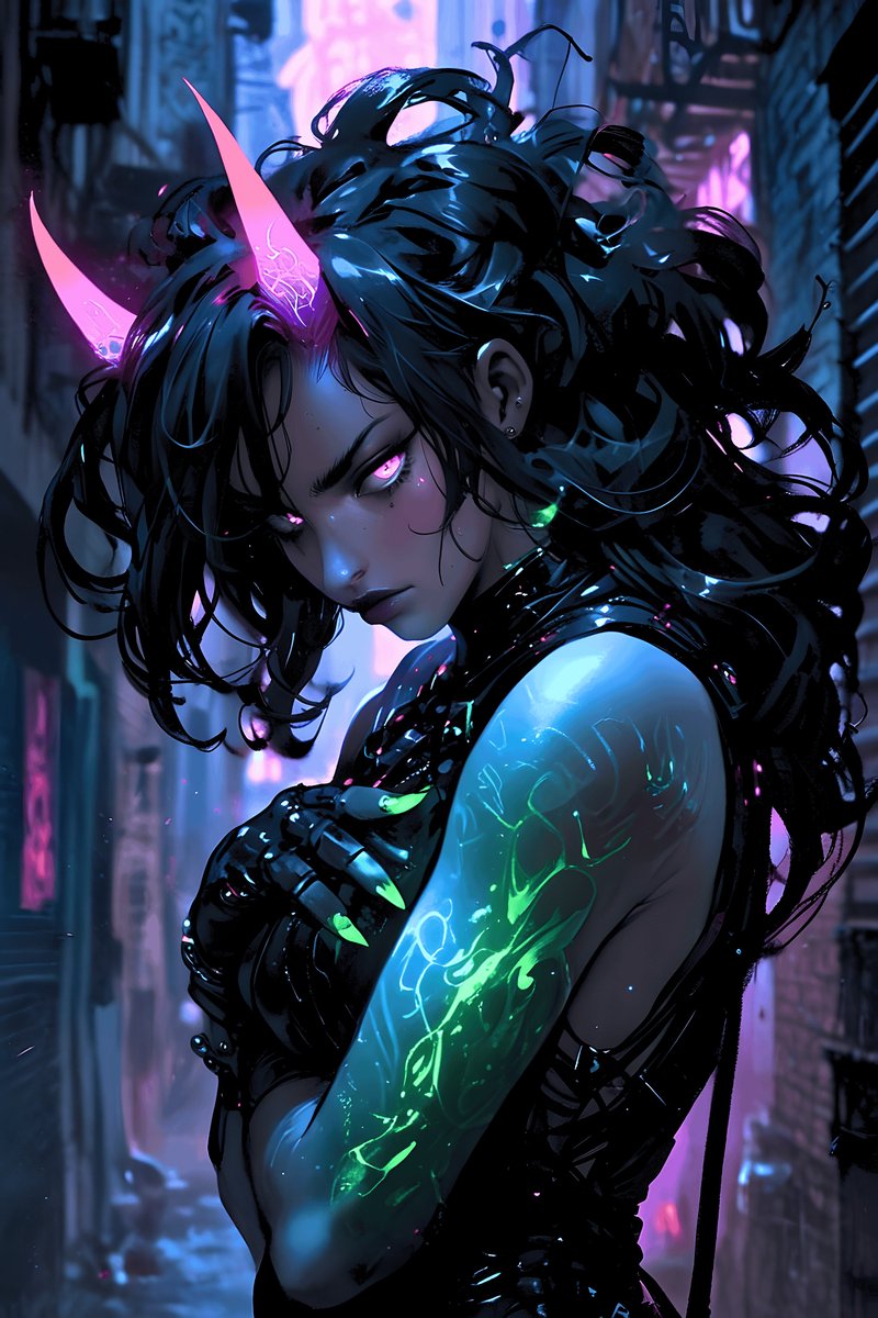 Neon Poster - Demon Meisje - Meisje - Fantasie - Japanse - Actie - posters - formaat 70x100cm - Wanddecoratie - L2718MT