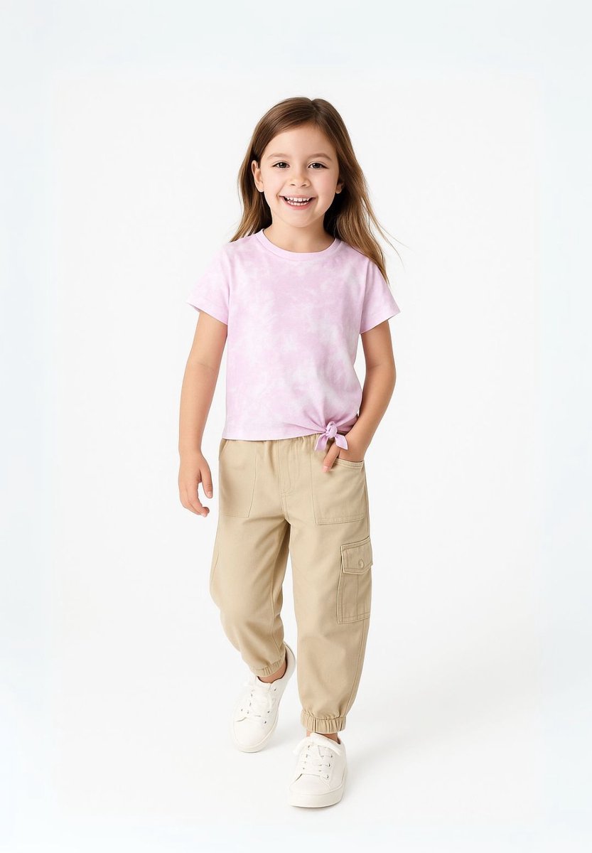 Minoti cargo broek meisjes beige - 100% katoen