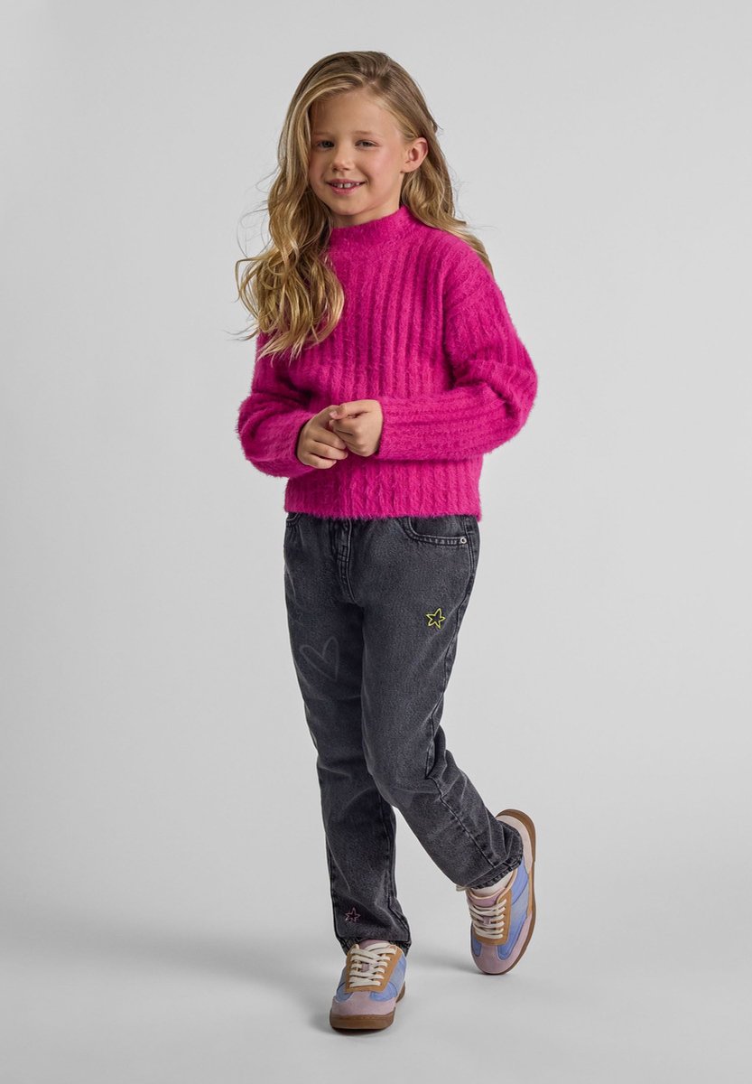 Minoti trui meisjes met hoge kraag - gebreide pullover roze