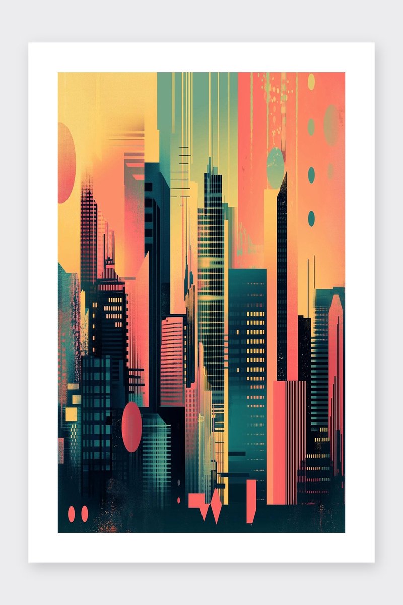 Chicago Poster - Gebouwen - Kunst - Stad - Architectuur - Amerika - Geometrisch - posters - formaat 30x40cm - Wanddecoratie - BXS5471WV - Met kader - passe-partouts stijl