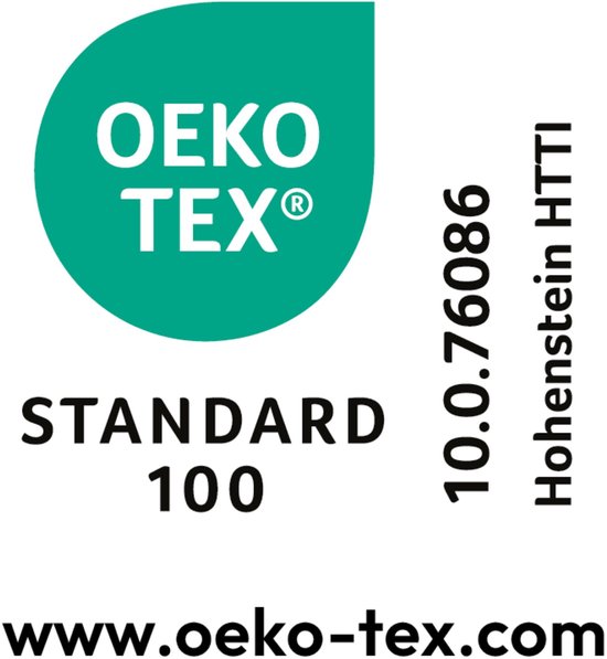 Oeko-Tex Standard 100 logo, certificaatnummer 10.0.76086 Hohenstein HTTI.