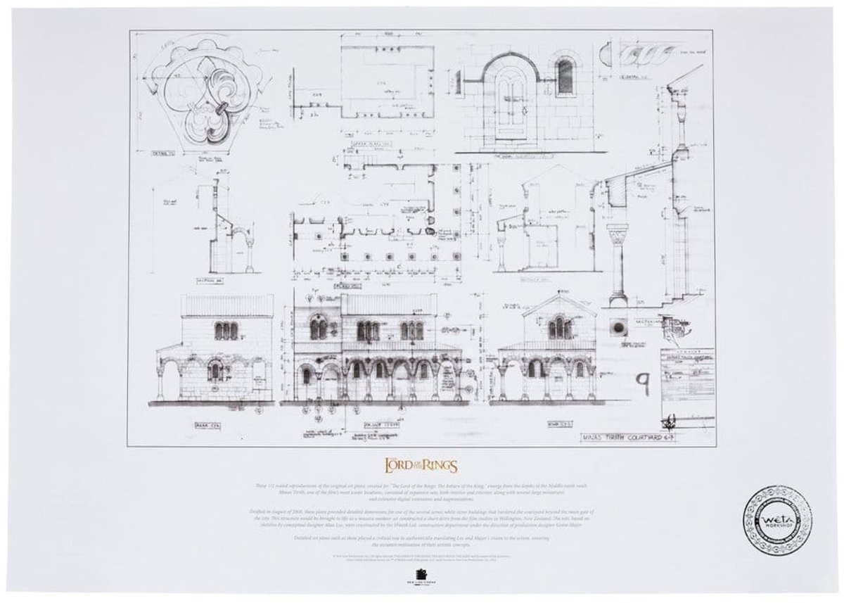 WETA Workshop Lord of the Rings Blueprint Art Print The Courtyard of Minas Tirith 59 x 42 cm Poster & Wallscrolls