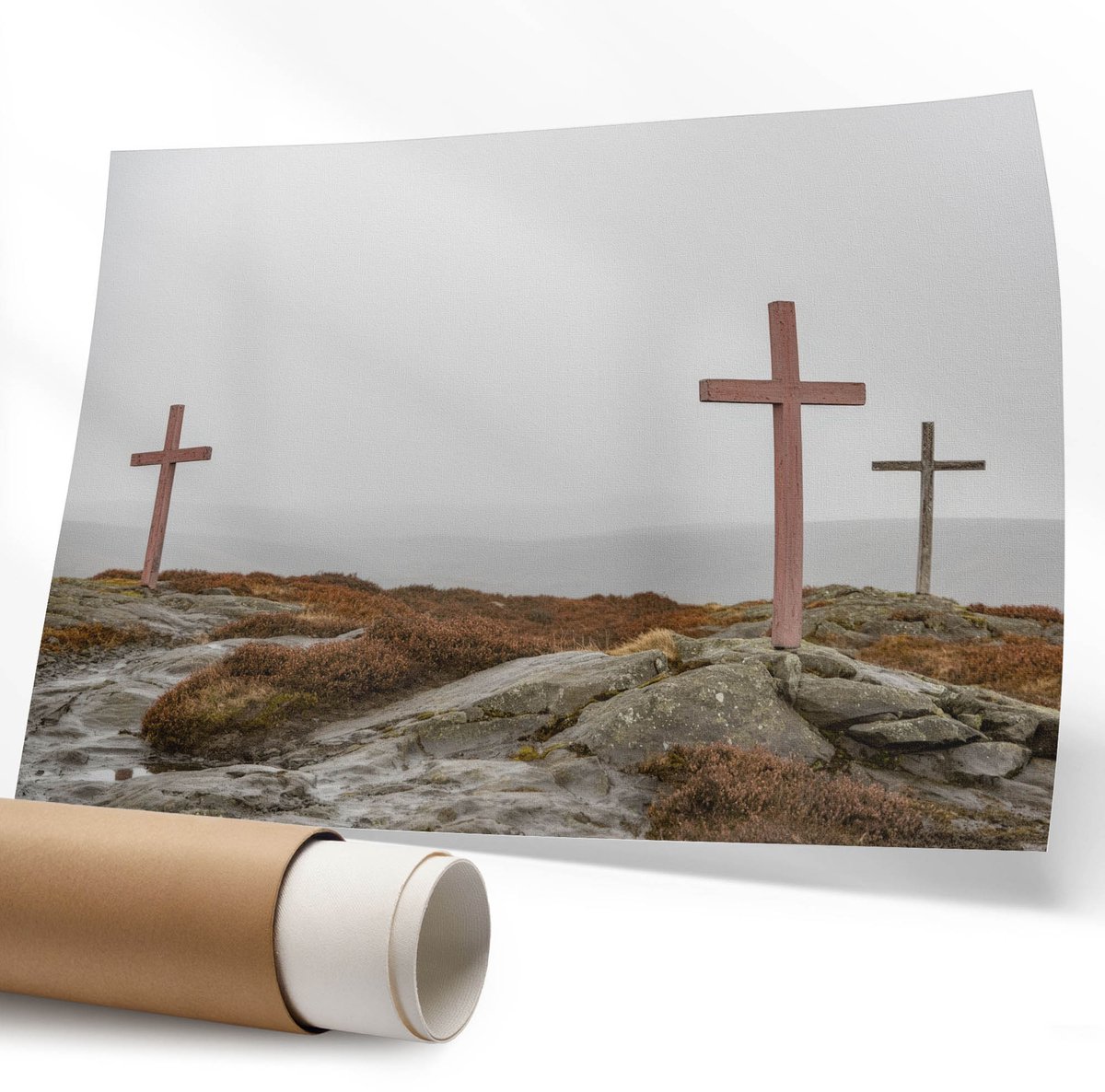 Coloray Polycanvas Wandposter – Mistig Landschap, Grijs – 594 x 840 mm – Zwart-Wit Patroon – Rechthoek – Wandkunst – Kantoor – Klassiek