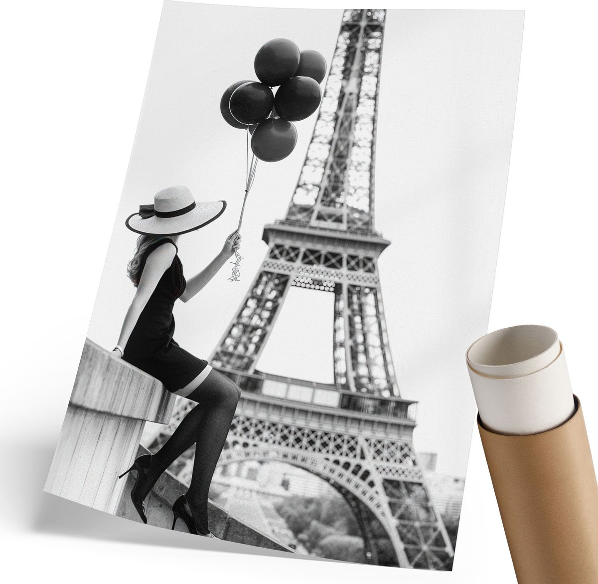 Coloray Polycanvas Wandposter - Parijse Chic, Fotografie - 210 x 297 mm - Zwart-wit Kunst - Rechthoek - Interieurdecoratie - Woonkamer, Slaapkamer, Kantoor - Glamour