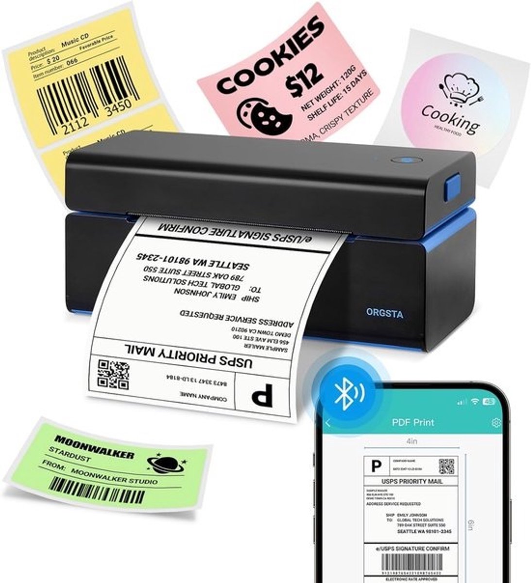 Thermale Labelprinter - Verzendetiketten Printer - Snel Labels Printen - Inkless Printen - 100x150mm - Zwart
