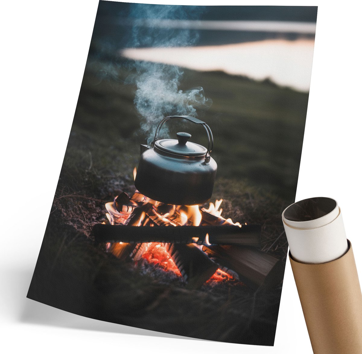 Coloray Polycanvas Wandposter - Bosvuur, Fotografie - 210 x 297 mm - Grijs Illustratie - Rechthoek - Wandkunstwerk - Woonkamer, Slaapkamer, Kantoor - Rustiek