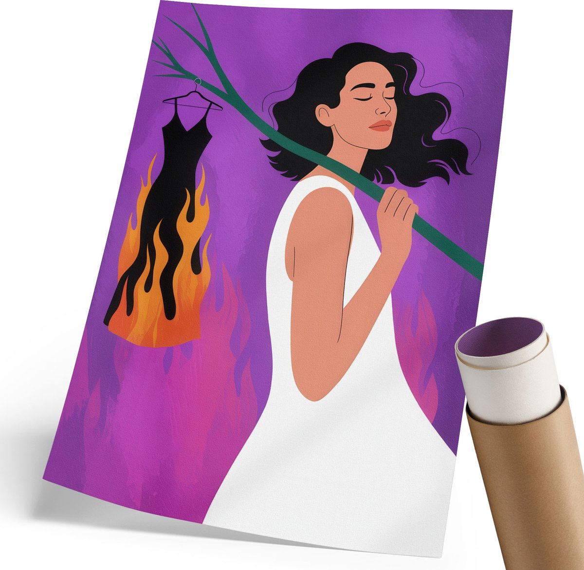 Coloray Canvas Poster Polycanvas - Verbrandende Kleding, Illustratie - 210 x 297 mm - Paars Poster - Rechthoek - Decoratieve poster - Woonkamer, Slaapkamer, Kantoor - Expressief