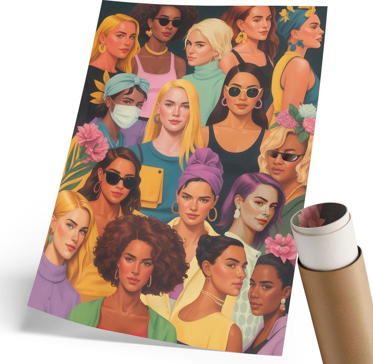 Coloray Polycanvas Poster - Portretten Van Vrouwen, Illustratie - 210 x 297 mm - Geel Design - Rechthoek - Decoratieve poster - Woonkamer, Slaapkamer, Kantoor - Expressief