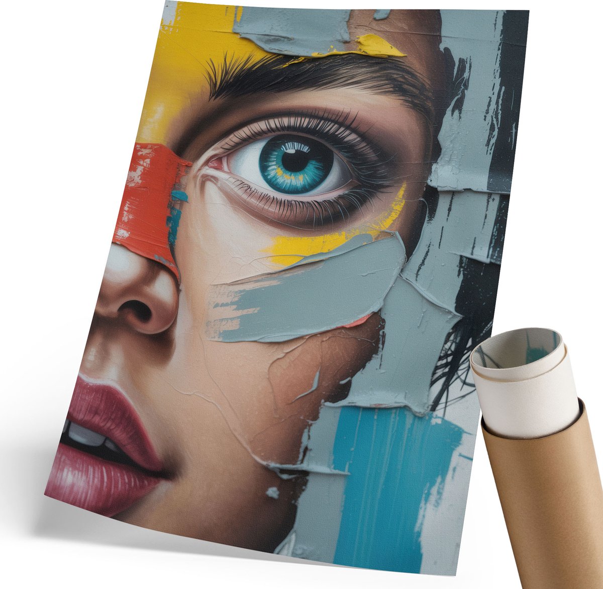 Coloray Polycanvas Wandposter - Oogabstractie, Illustratie - 210 x 297 mm - Grijs Poster - Rechthoek - Interieurdecoratie - Woonkamer, Slaapkamer, Kantoor - Expressief