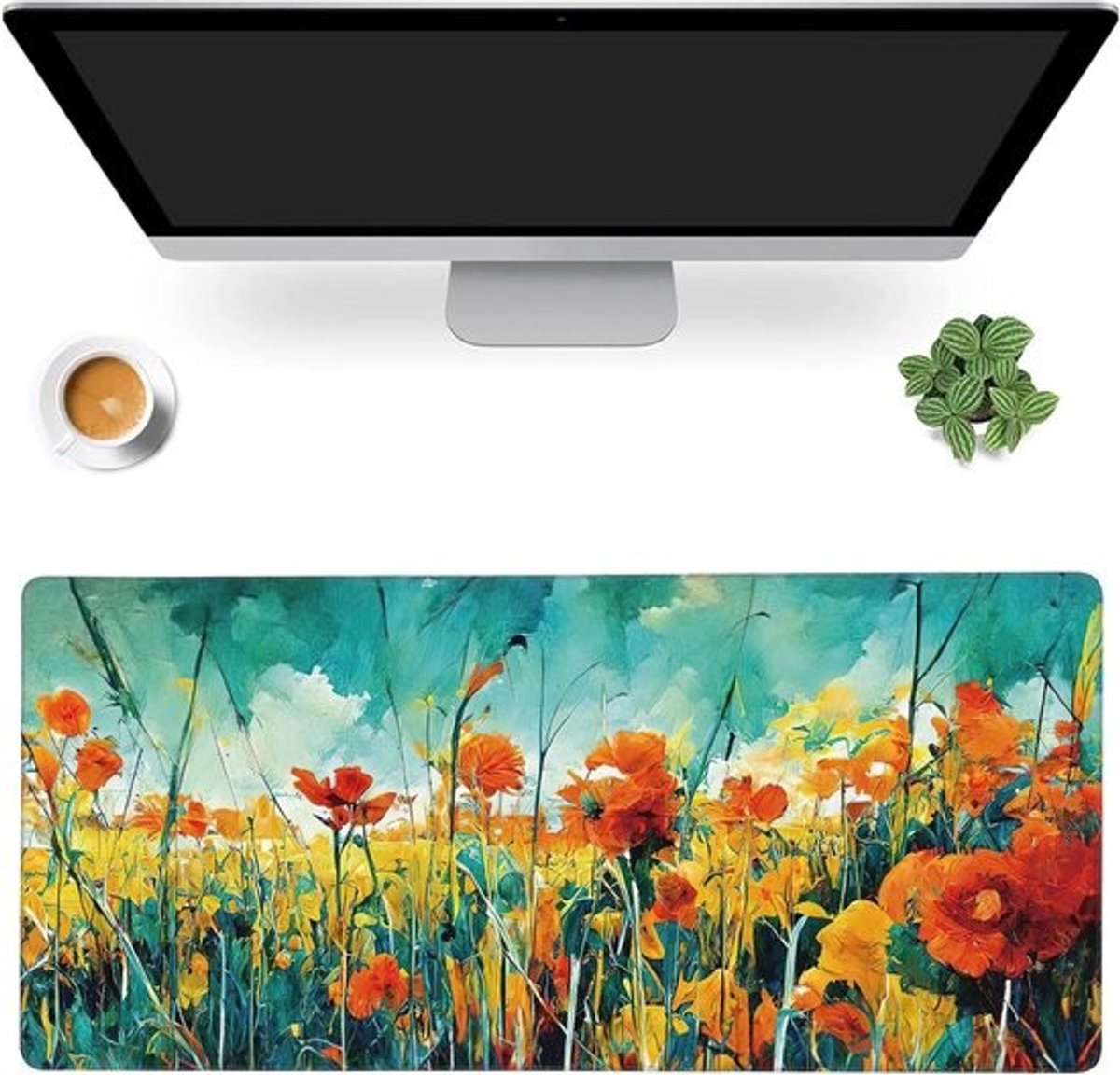 Bureaumat XXL - Bureauonderlegger Toetsenbordmat - Bureau Organisatie - Antislip Rubberen Basis - 90 x 40 cm - Kleurrijk Bloemenpatroon