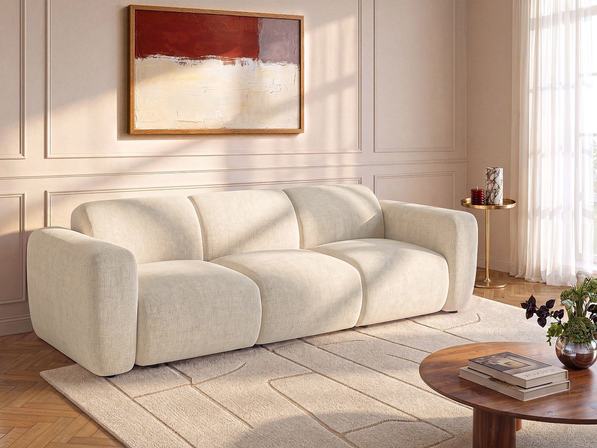 Vente-unique Modulaire zitbank 4 plaatsen in beige stof van Maison Céphy POGNI