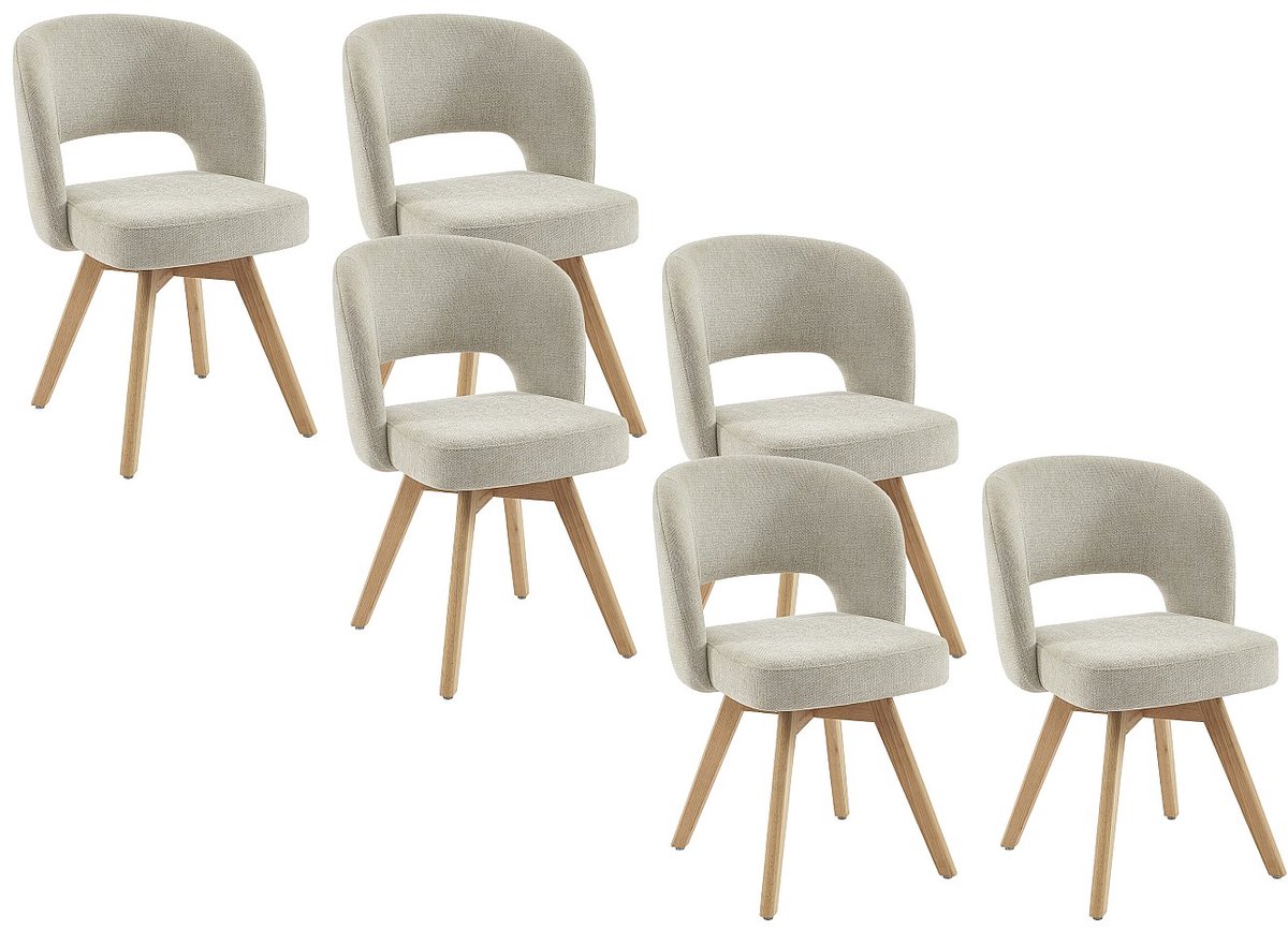 Vente-unique Set van 6 draaistoelen in stof en eikenhout - Crème - GUSTAVY