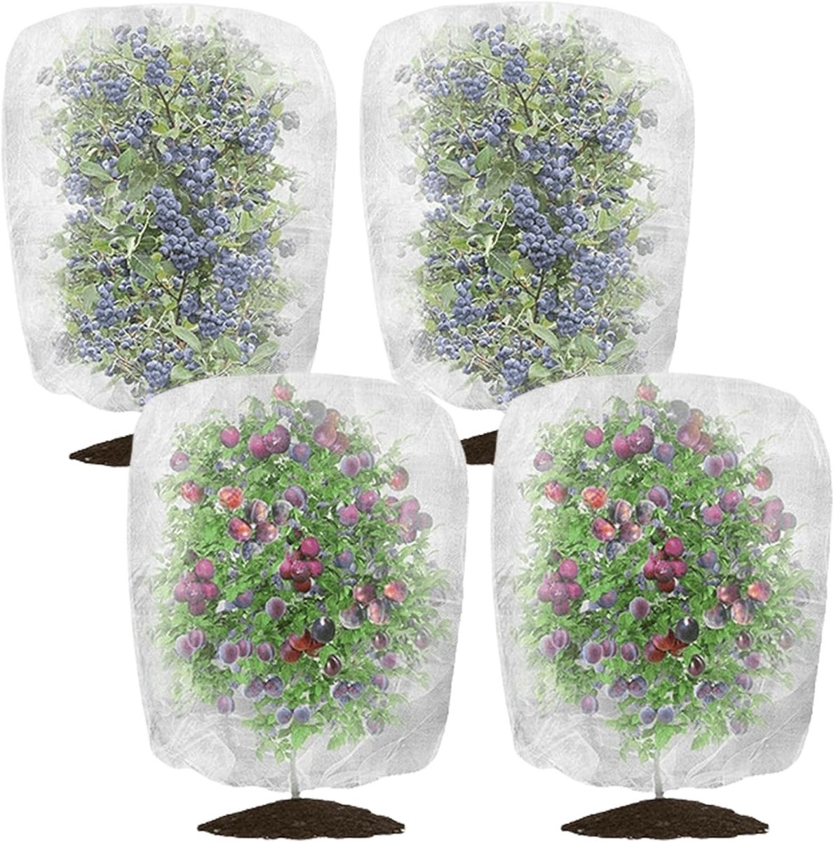 Beschermnet voor Planten, Set van 4, 1 x 1.5 m, Insectenwerend Net, Tuin Net, Fijn Gaas met Trekkoord voor Groenten en Bloemen