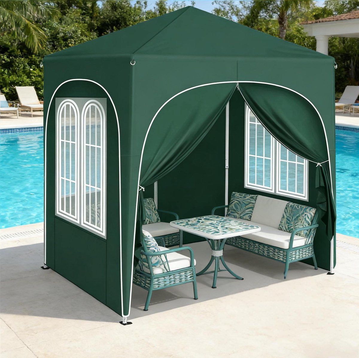 Wishdor Partytent - Paviljoen met afneembare zijwanden - Verstelbare hoogte en waterdichte Oxford stof - Groen - Voor tuin terras en evenementen - 2 x 2 x 2,4 m