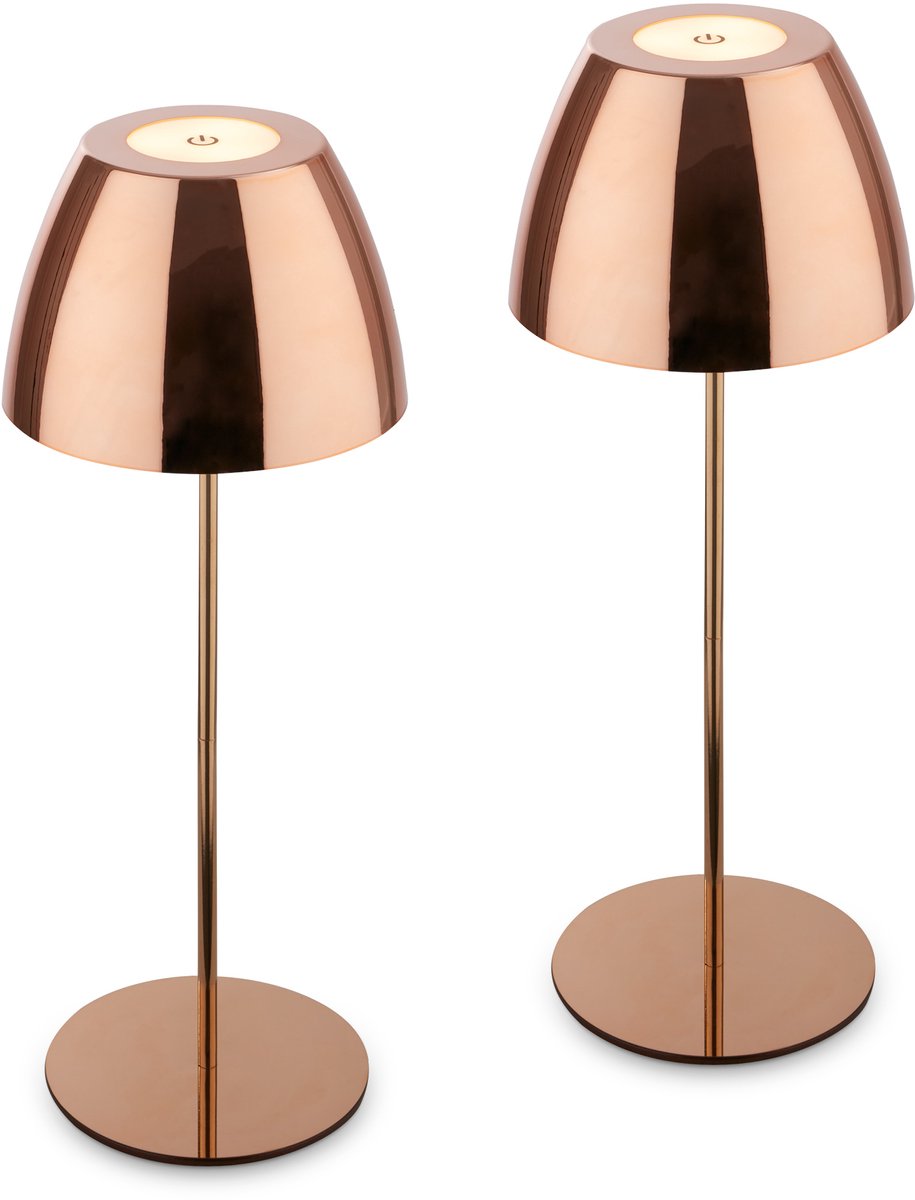 BRILONER Serina - Set van 2 Tafelampen oplaadbaar - dimbaar - touch - snoerloos - Ø13,5 x 36 cm - koper kleur