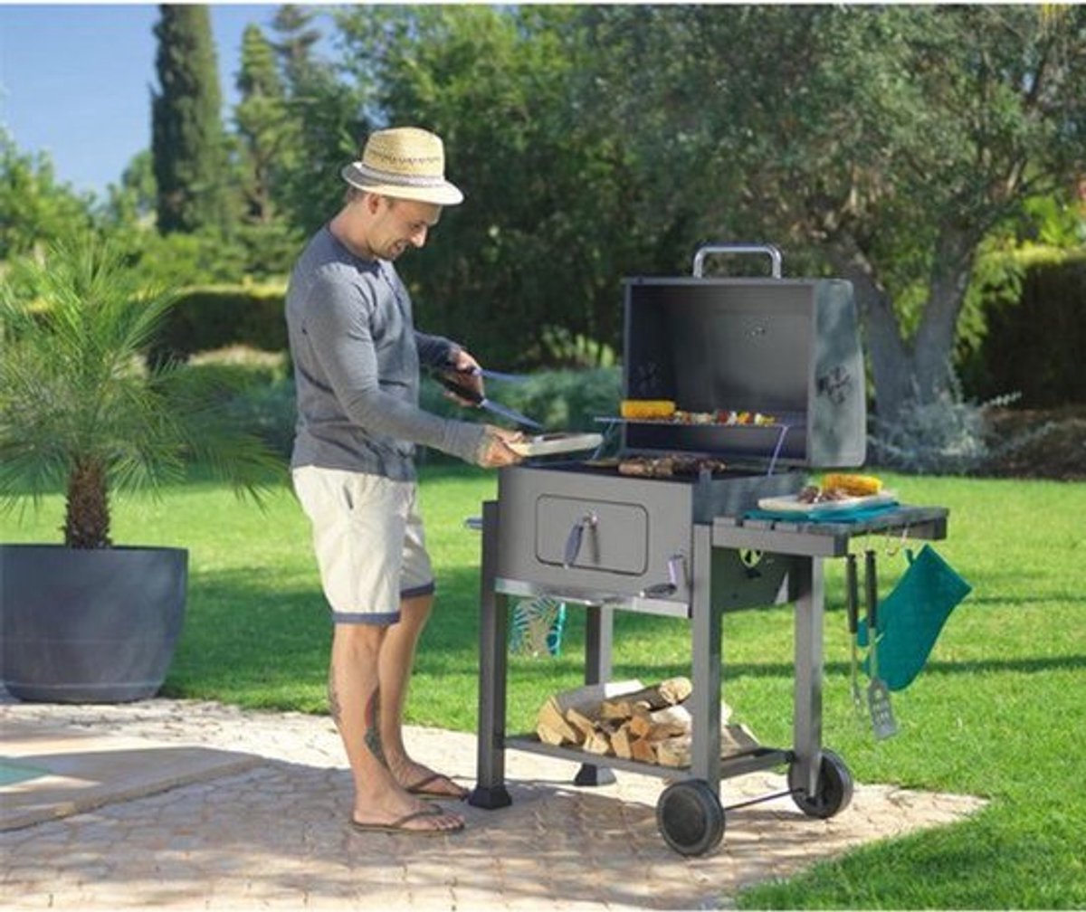 Houtskoolbarbecue - Zwart - Grillwagen Met Verstelbare Houtskoolbak - Inclusief 2 Grills - Barbecuewagen