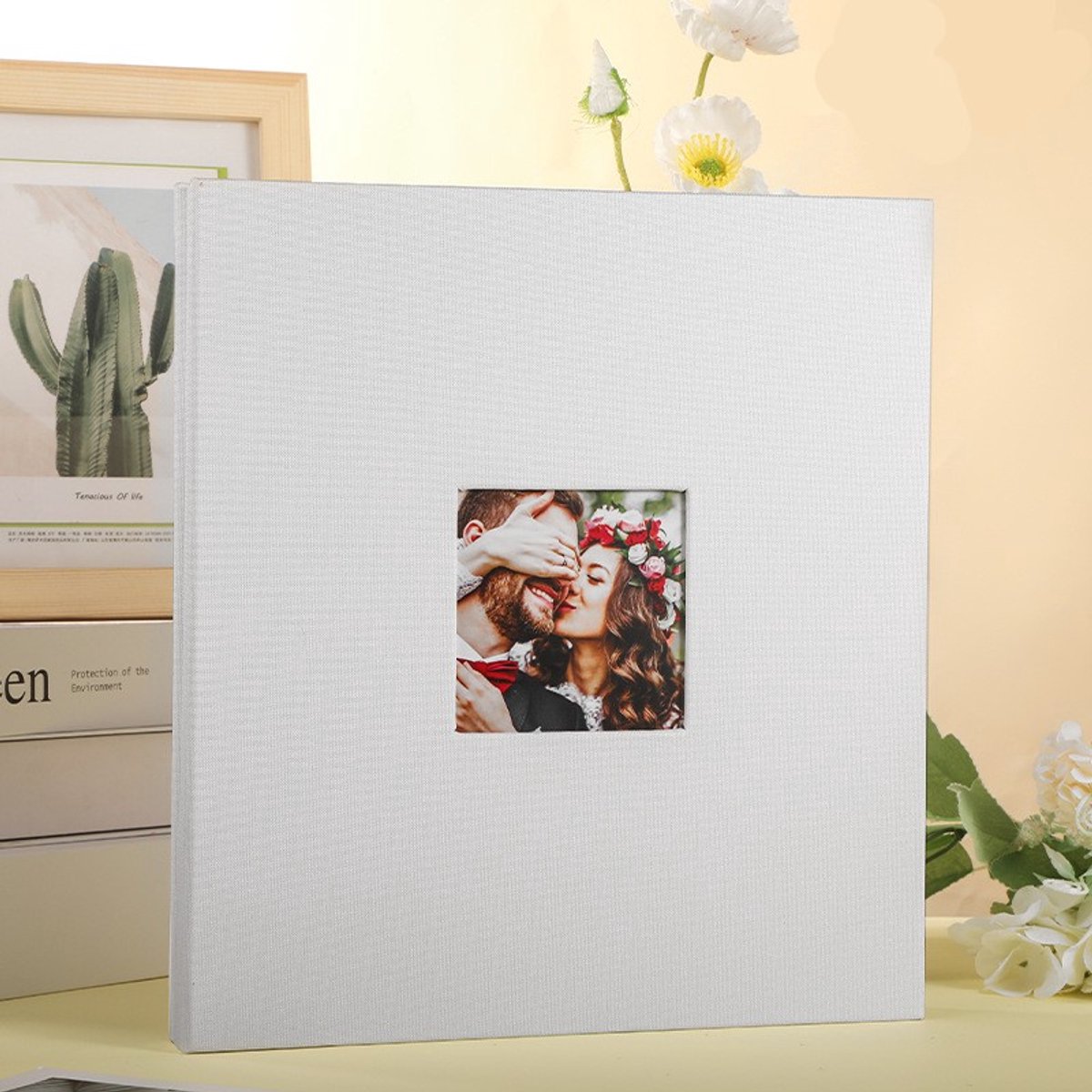Wit zelfklevend fotoalbum — Linnen kaft — Hoogwaardig herinneringsalbum — Zelfklevend/met beschermfolie (doe-het-zelf) — Perfect voor het bewaren van dierbare herinneringen aan familie, bruiloften, reizen en baby's — (260 x 280 mm)