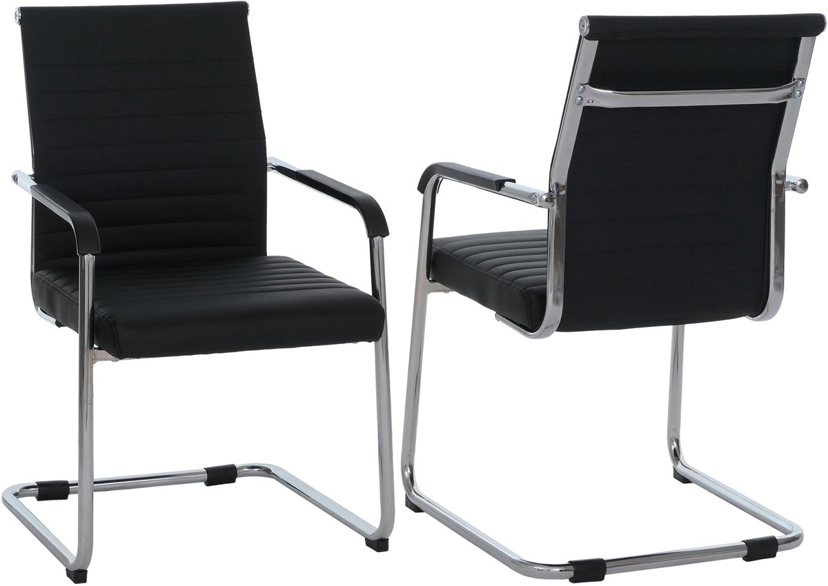 Set van 2 bezoekersstoelen MCW-Q85, conferentiestoel als sledestoel, metaal en kunstleer 280 g/m² ~ zwart